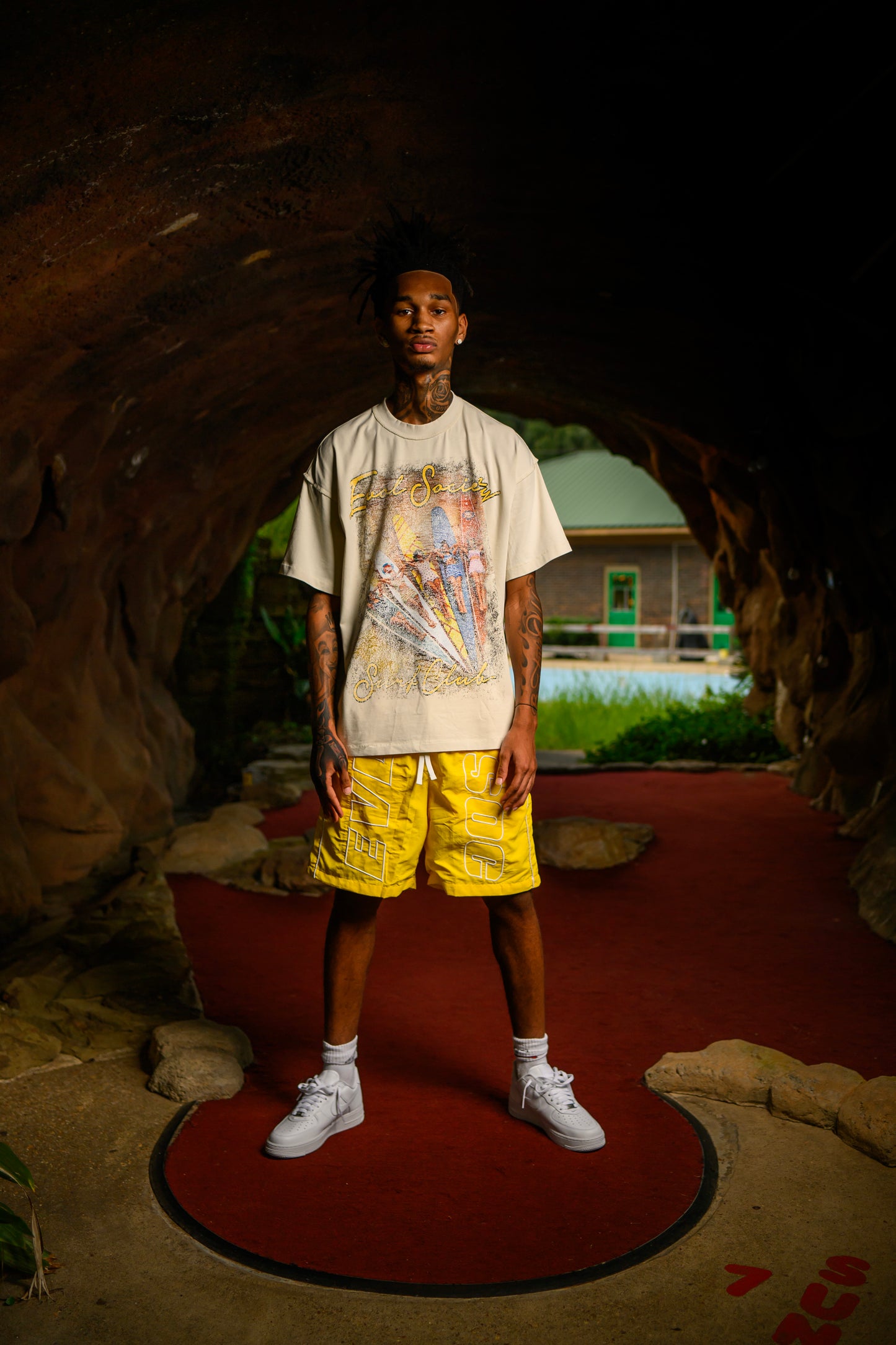 TAN YELLOW EVL SURF CLUB TEE