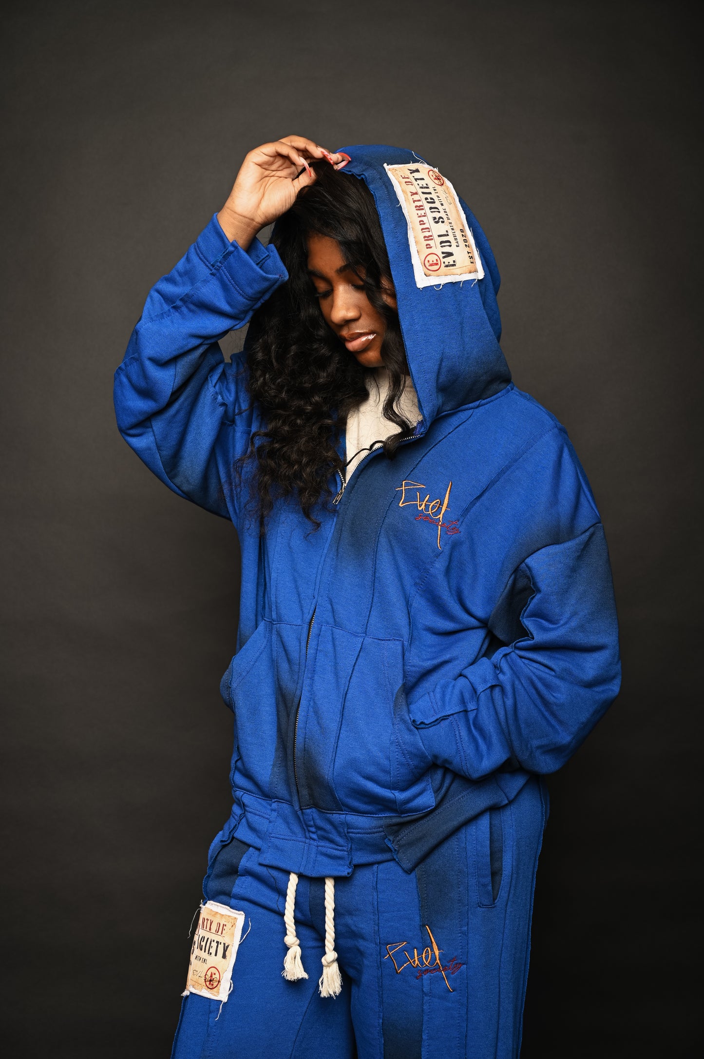 BLUE “EVL LAYERED”SWEATSUIT