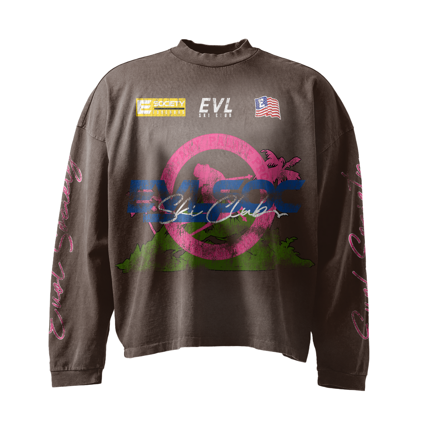 BROWN/PINK “EVL SKI” DOUBLE LONG SLEEVE