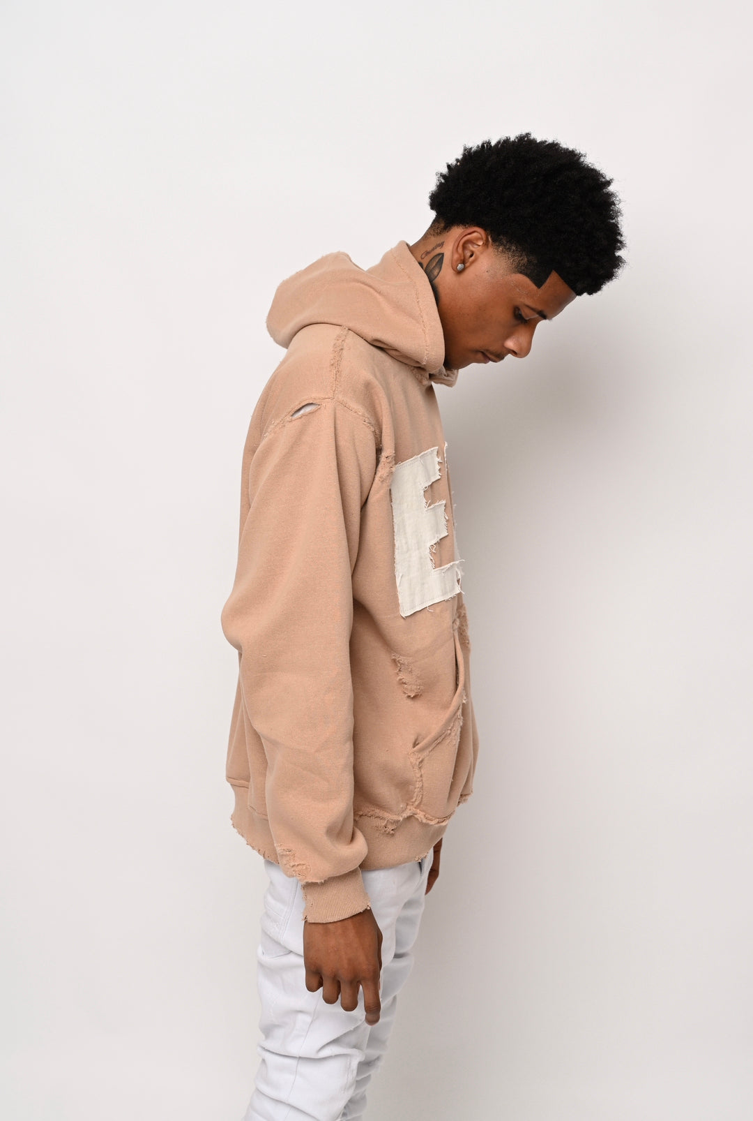 Tan “EVL” Distressed HOODIE